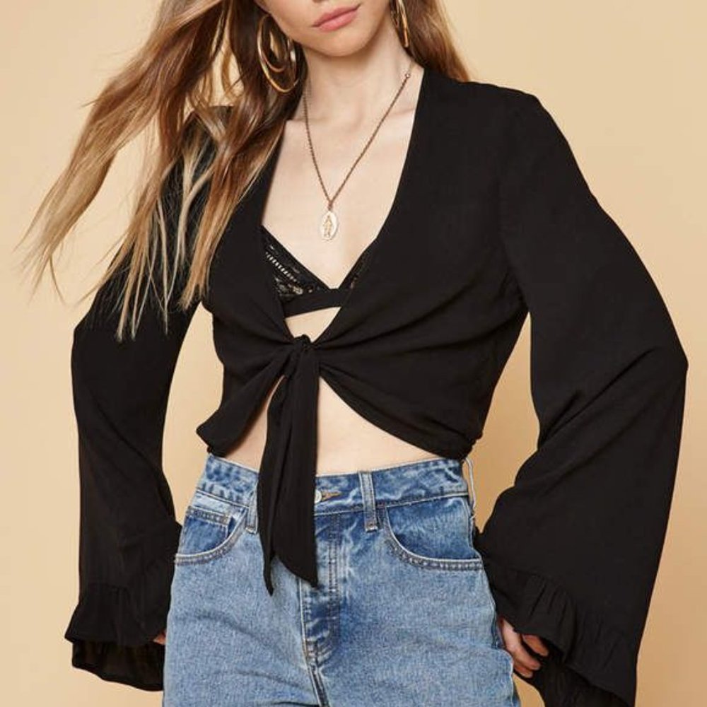 Tie Front Bell Sleeve Top